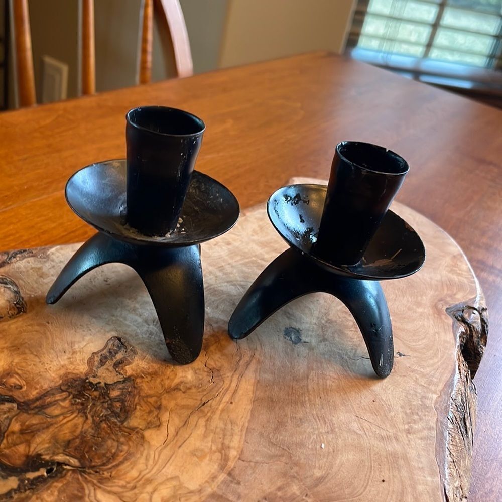 Pair of MCM Iron Candle Holders - Made in Hong Kong